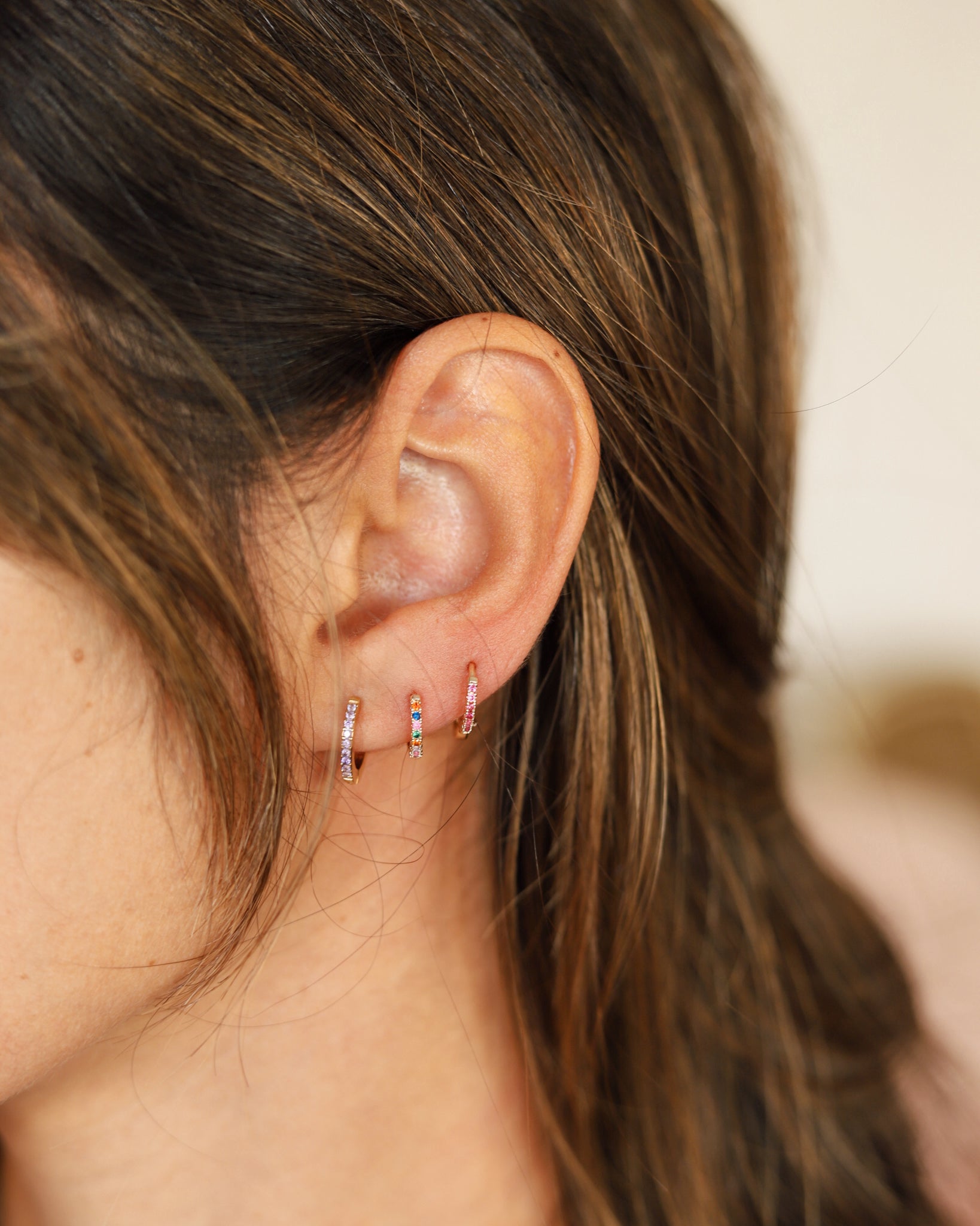 Colorful mini gold hoops