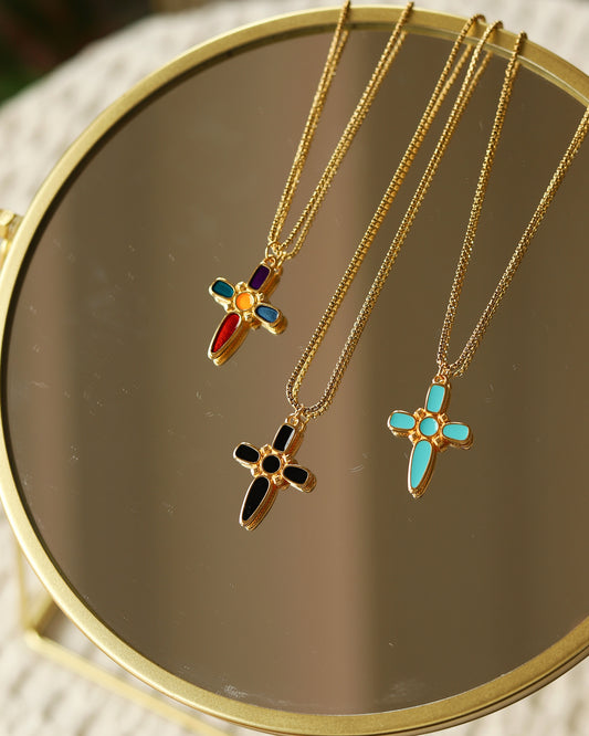 Colar Cruz Colorida