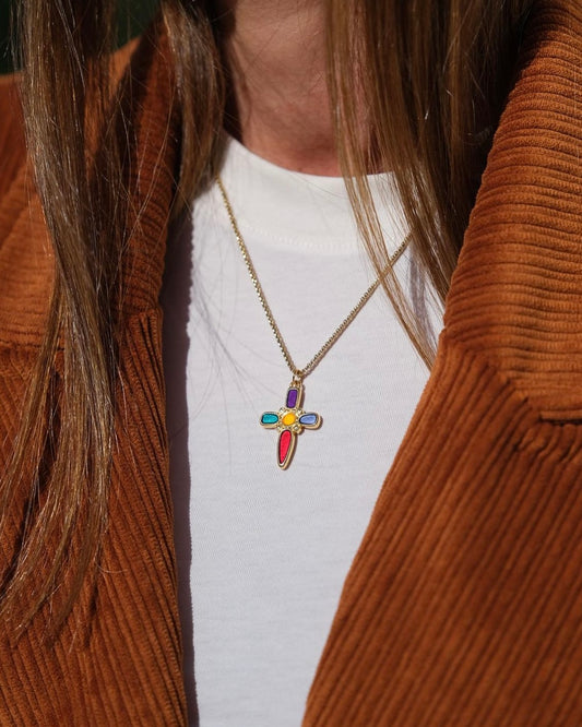 Colar Cruz Colorida