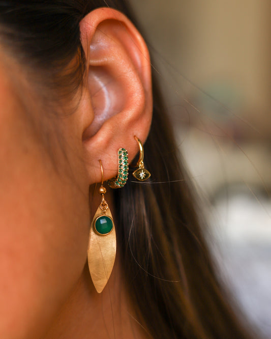 Conjunto Brincos Folha de Outono Verde